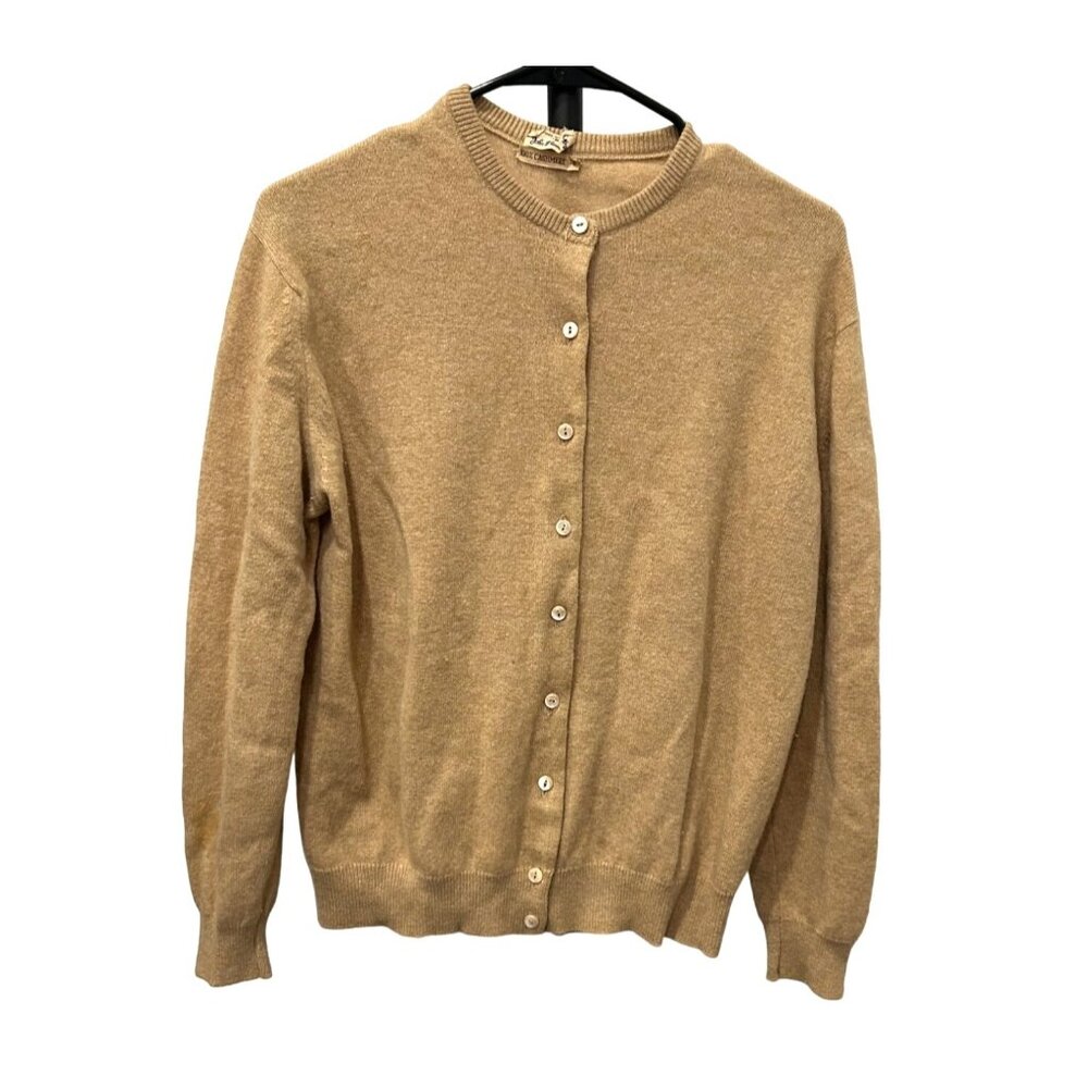 Vintage John Wanamaker 100% Cashmere Womens Cardigan Sweater Size 38 Tan